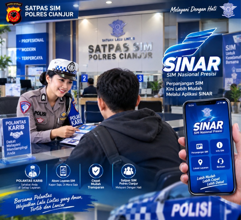 Polantas Karib Polres Cianjur: Dekat, Ramah, dan Melayani dengan Hati — Lewat Aplikasi SINAR, Perpanjangan SIM Bisa dari Rumah!