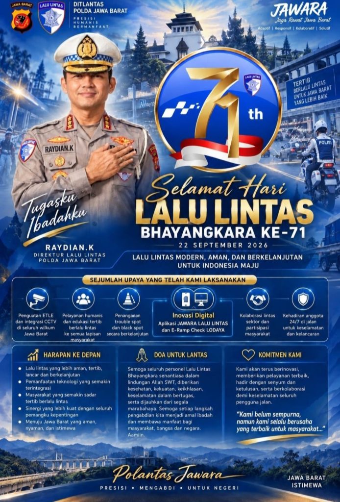 SELAMAT HARI LALU LINTAS BHAYANGKARA KE-71 — Dirlantas Polda Jabar: Lalu Lintas Modern, Aman, dan Berkelanjutan untuk Indonesia Maju