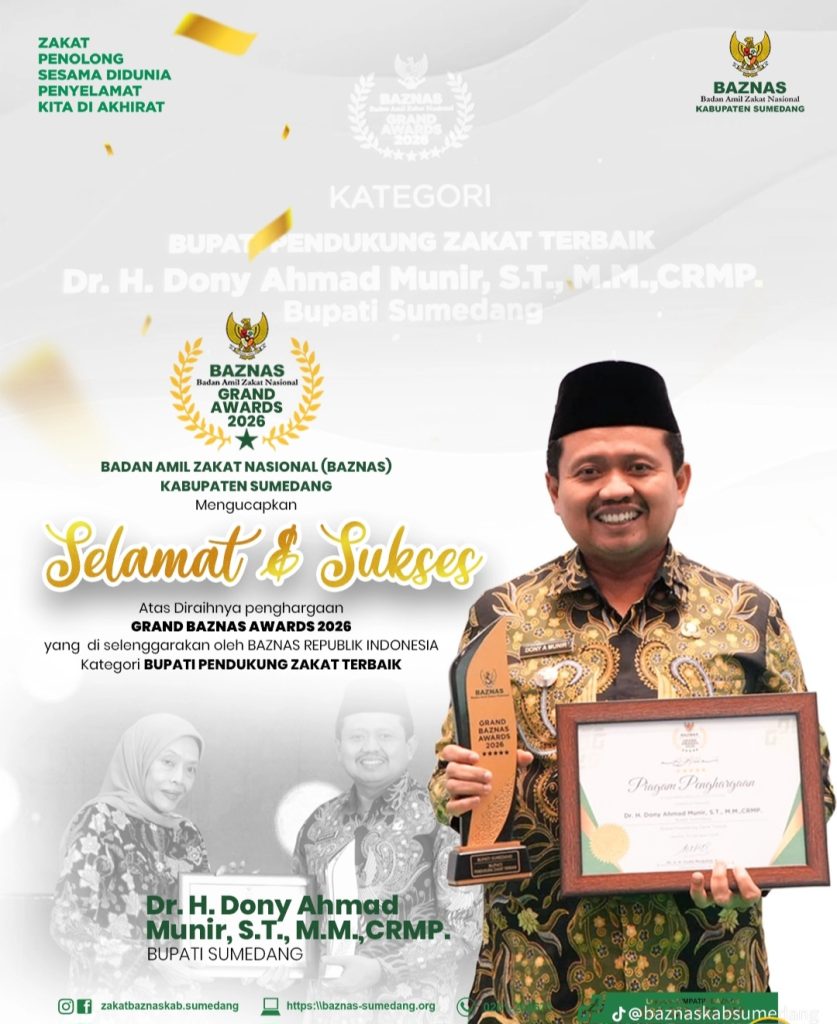 Raih Grand Baznas Award 2026, Bupati Dony Dinobatkan Sebagai Bupati Pendukung Zakat Terbaik